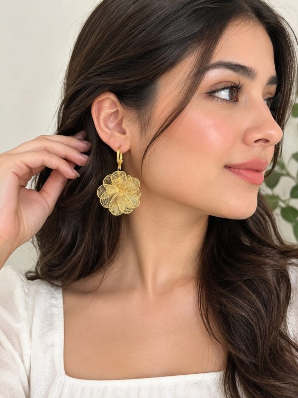 Gold Silver Flower Dangle Earrings for Women